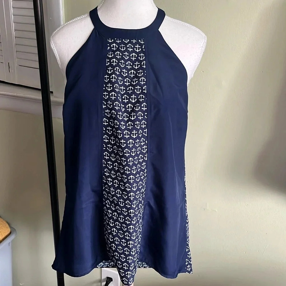 Modcloth anchors navy blue halter tie back shirt